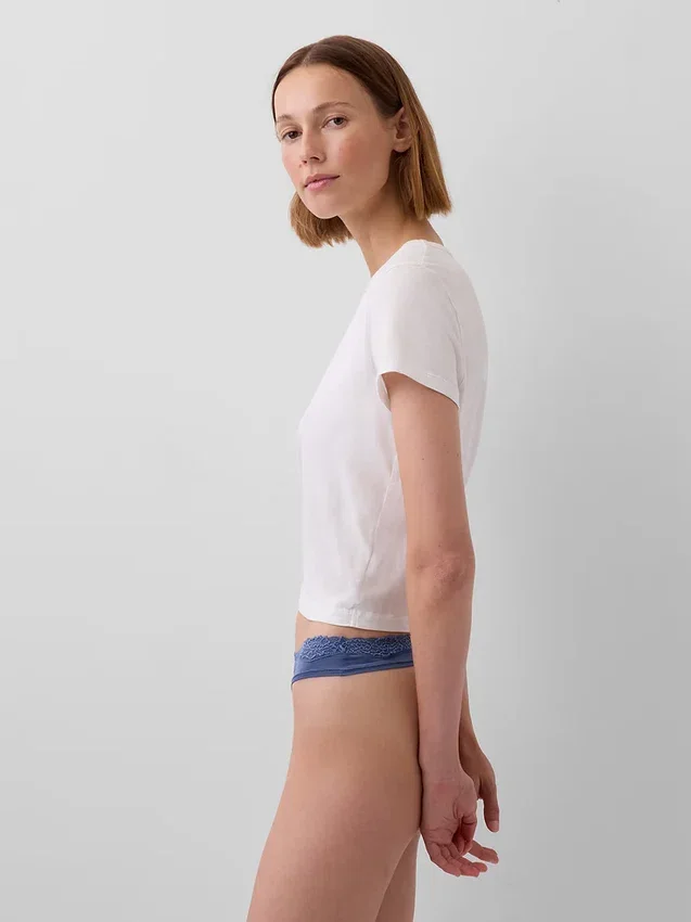 Tanga de algodón orgánico elástico con ribete de encaje