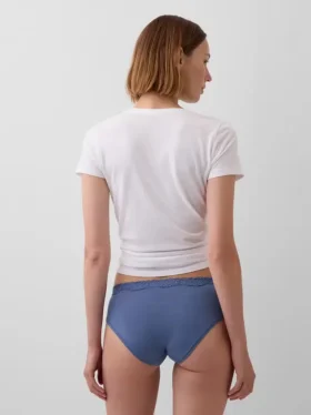 Tanga de algodón orgánico elástico con ribete de encaje