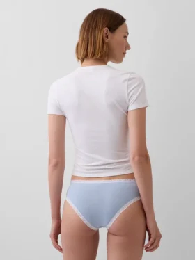 Tanga de algodón orgánico elástico con ribete de encaje