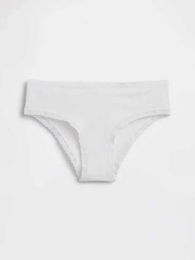 Tanga de algodón orgánico elástico con ribete de encaje