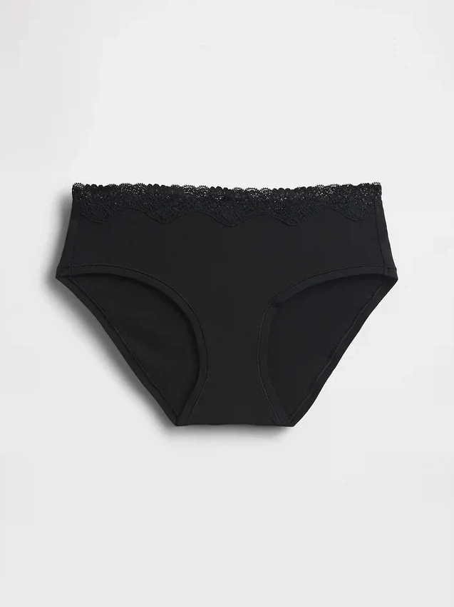 Tanga de algodón orgánico elástico con ribete de encaje