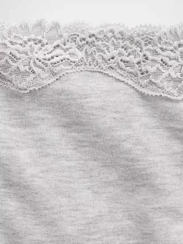 Tanga de algodón orgánico elástico con ribete de encaje