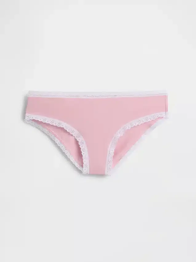 Tanga de algodón orgánico elástico con ribete de encaje