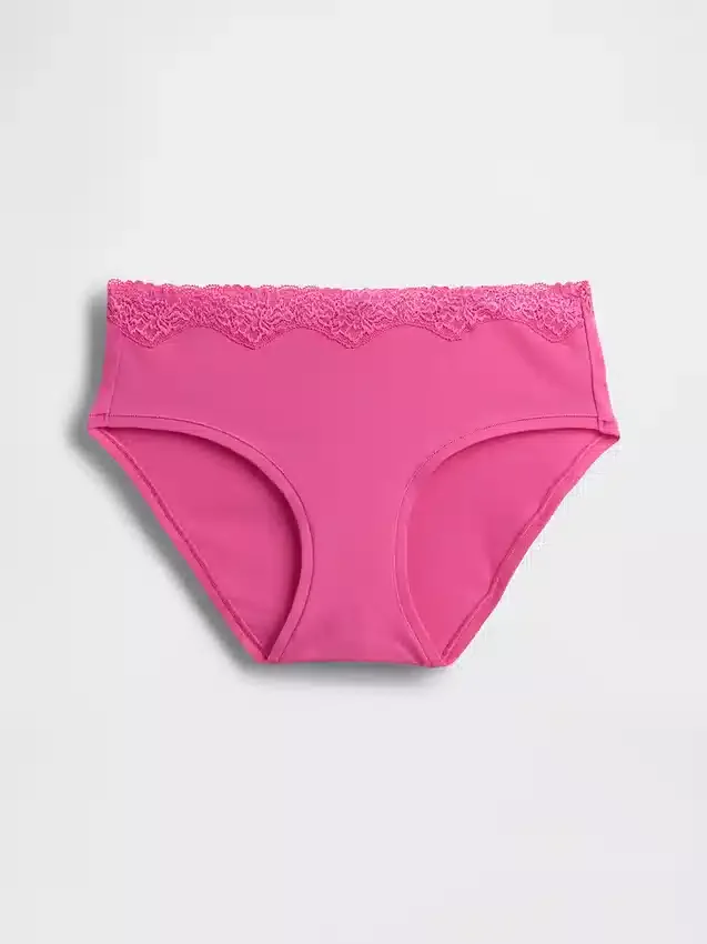 Tanga de algodón orgánico elástico con ribete de encaje
