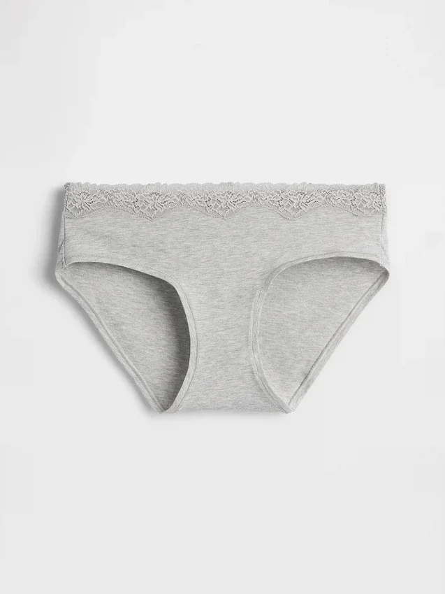 Tanga de algodón orgánico elástico con ribete de encaje