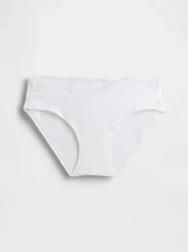 Tanga de algodón orgánico elástico con ribete de encaje