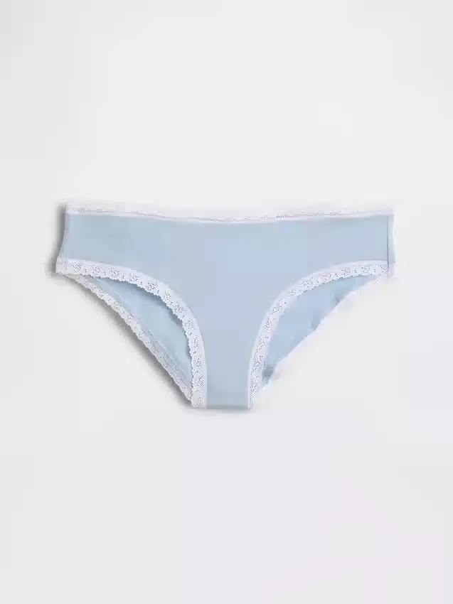 Tanga de algodón orgánico elástico con ribete de encaje