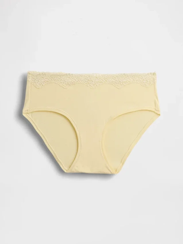 Tanga de algodón orgánico elástico con ribete de encaje