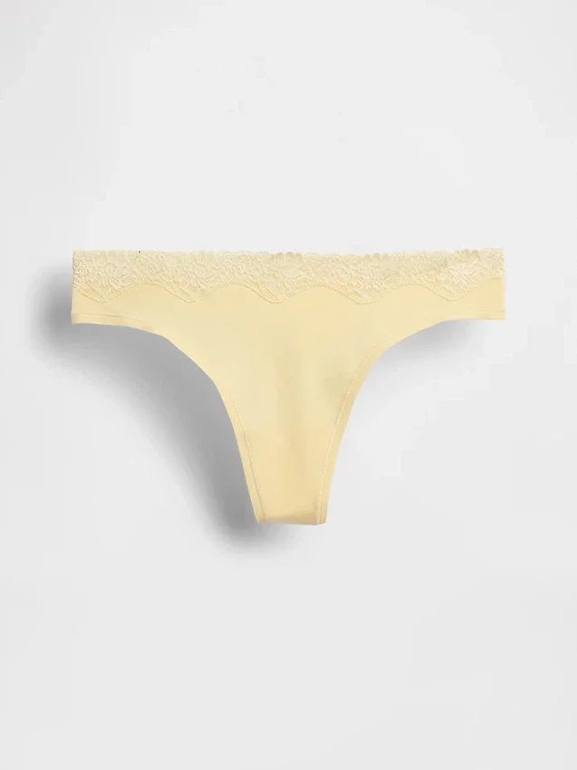 Tanga de algodón orgánico elástico con ribete de encaje