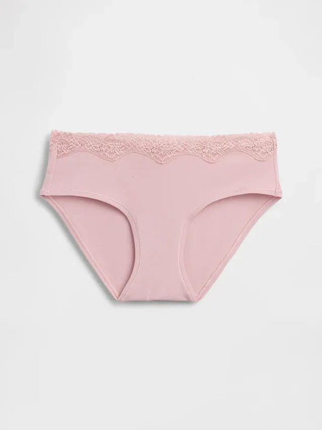 Tanga de algodón orgánico elástico con ribete de encaje