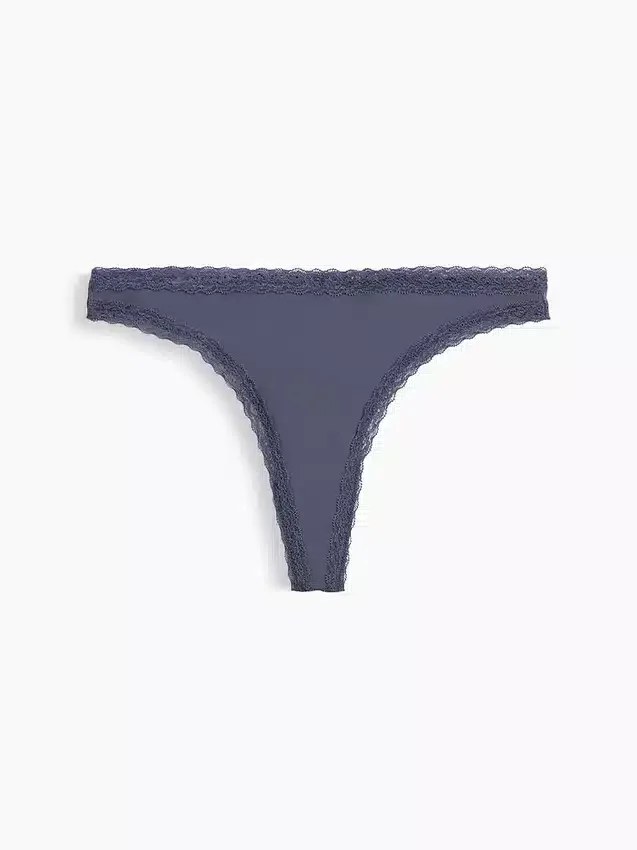 Tanga de algodón orgánico elástico con ribete de encaje