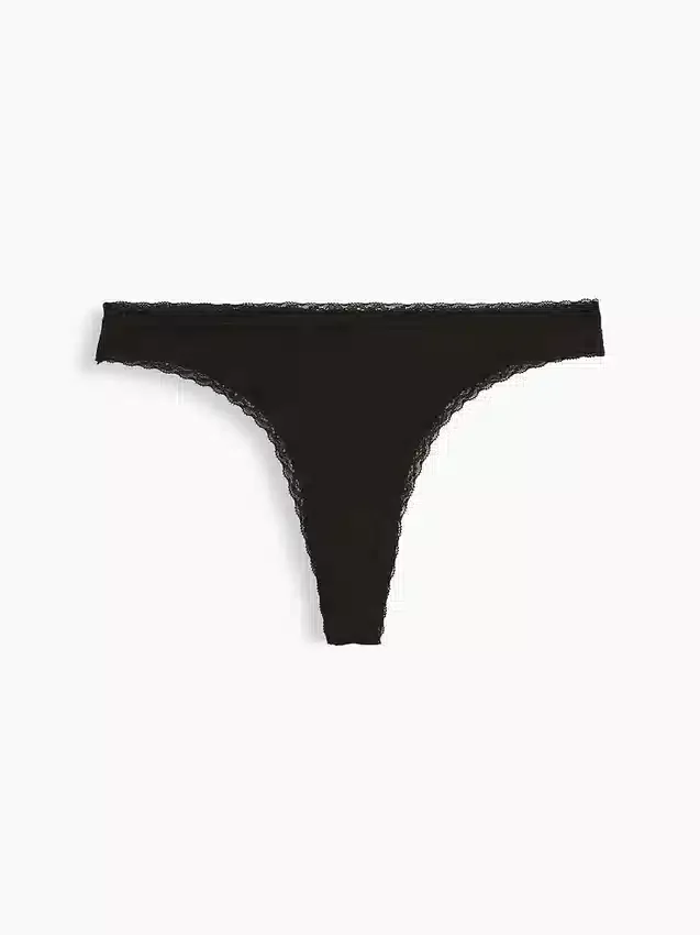 Tanga de algodón orgánico elástico con ribete de encaje