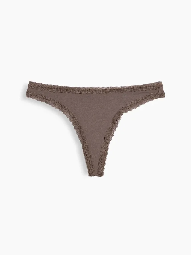 Tanga de algodón orgánico elástico con ribete de encaje