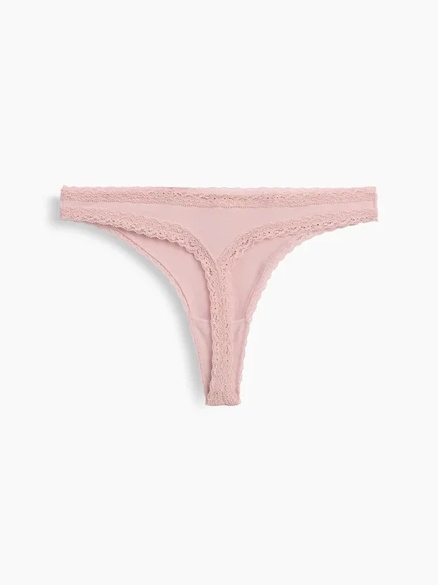 Tanga de algodón orgánico elástico con ribete de encaje