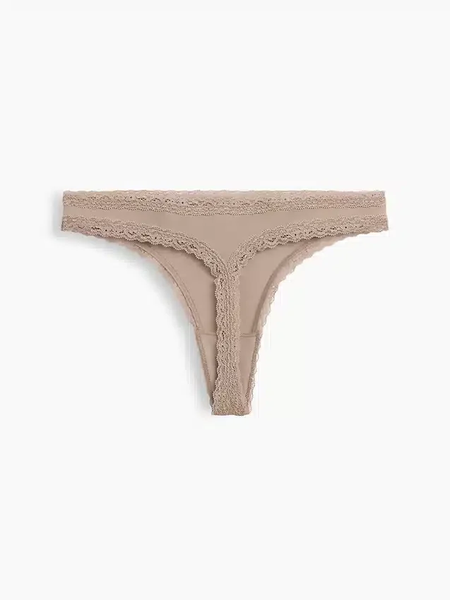 Tanga de algodón orgánico elástico con ribete de encaje