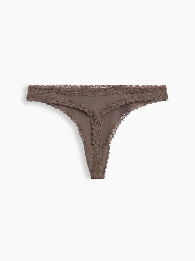 Tanga de algodón orgánico elástico con ribete de encaje