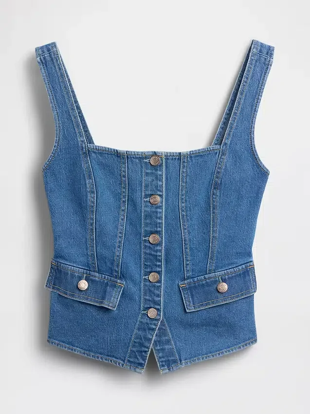 Top corsé con bolsillos de mezclilla