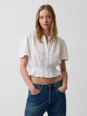 Top corto con peplum de gasa de algodón