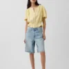 Top corto con peplum de gasa de algodón