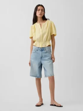 Top corto con peplum de gasa de algodón