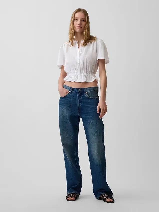 Top corto con peplum de gasa de algodón