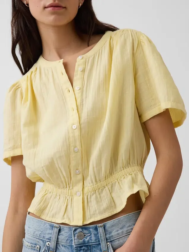 Top corto con peplum de gasa de algodón