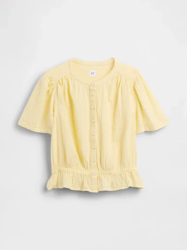 Top corto con peplum de gasa de algodón
