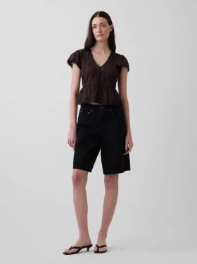 Top corto con peplum de gasa de encaje