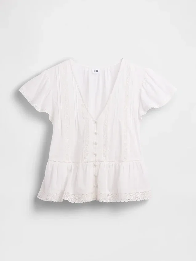 Top corto con peplum de gasa de encaje