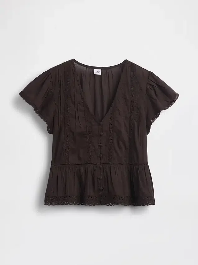 Top corto con peplum de gasa de encaje