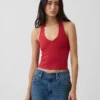 Top corto de cuello halter de tejido tupido