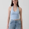 Top corto de cuello halter de tejido tupido