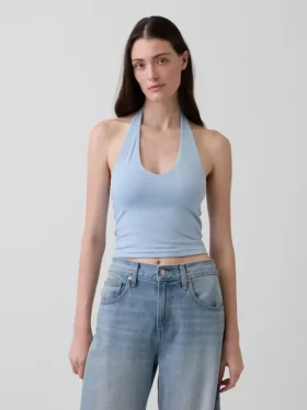 Top corto de cuello halter de tejido tupido
