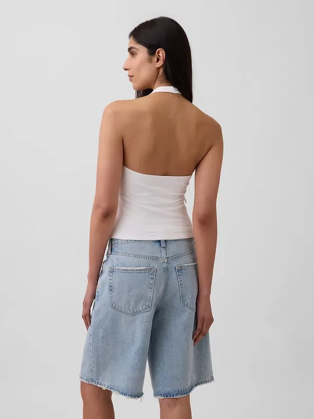 Top corto de cuello halter de tejido tupido
