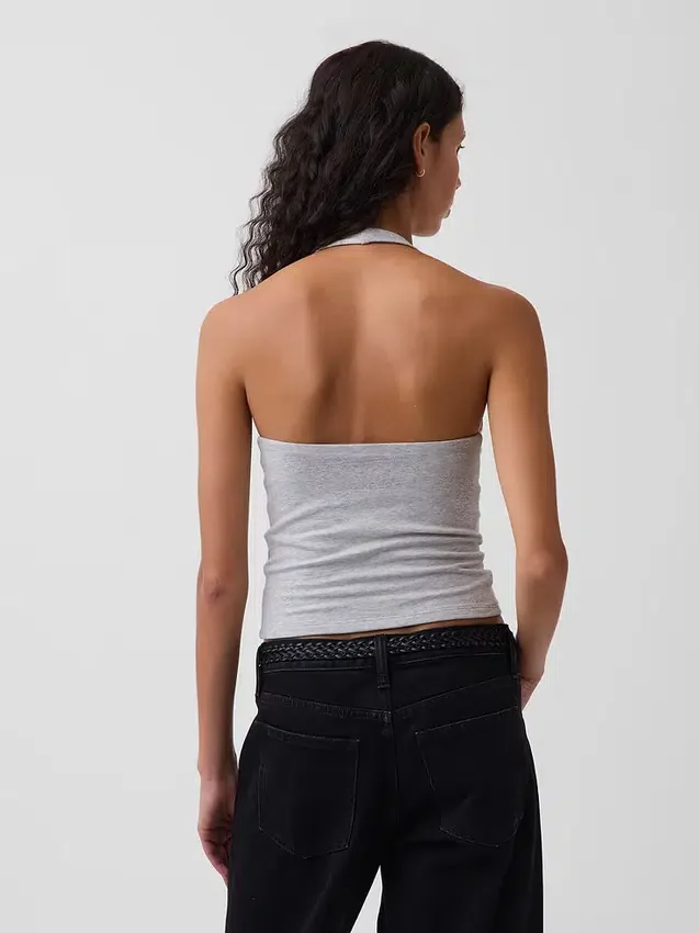 Top corto de cuello halter de tejido tupido