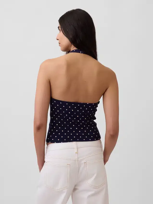 Top corto de cuello halter de tejido tupido
