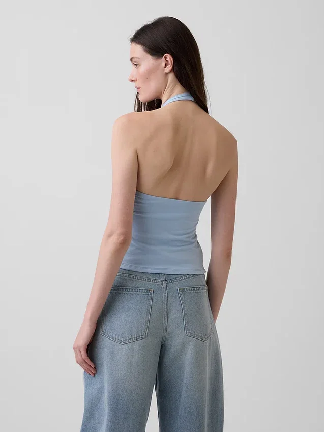 Top corto de cuello halter de tejido tupido