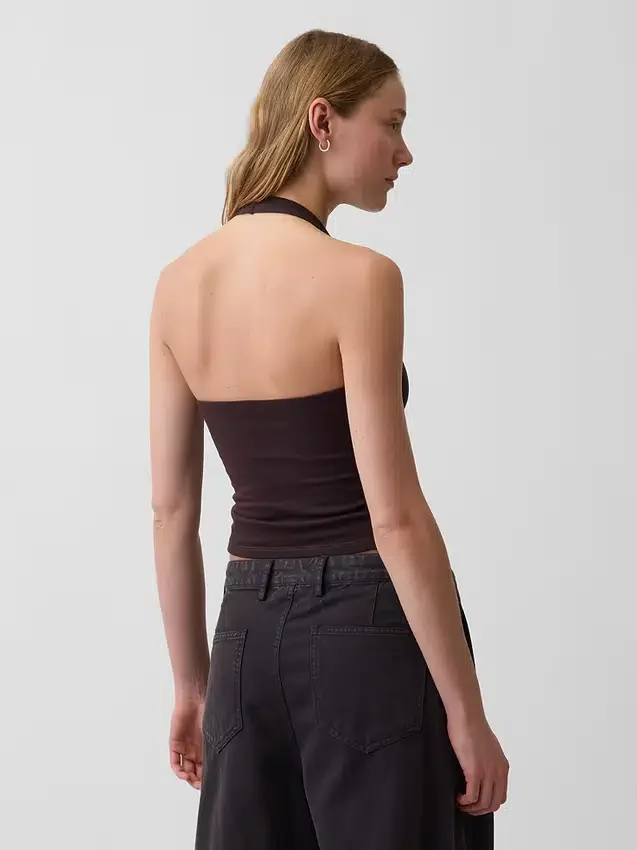 Top corto de cuello halter de tejido tupido