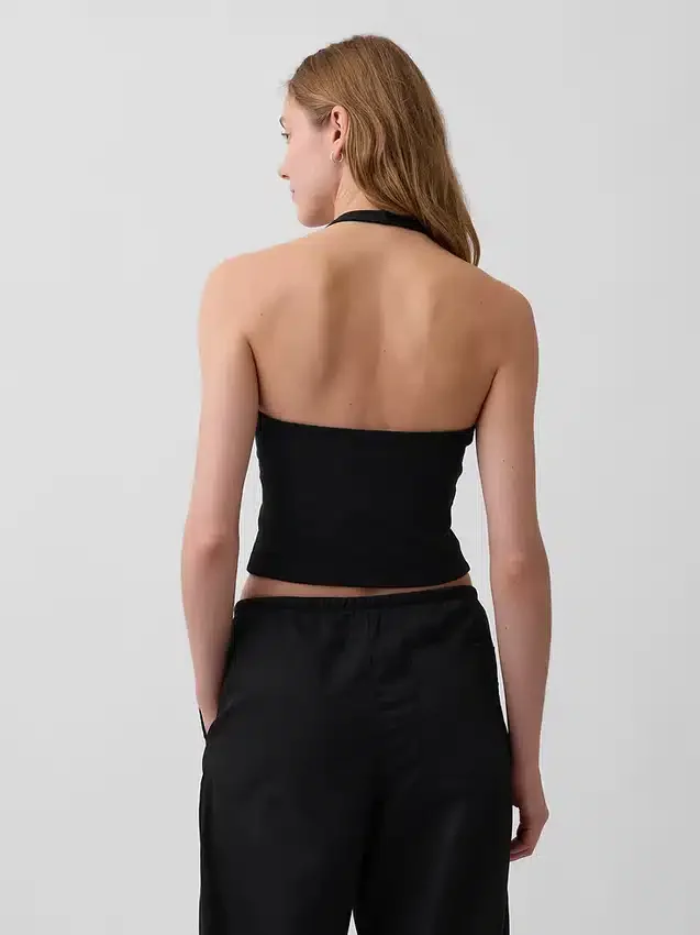 Top corto de cuello halter de tejido tupido