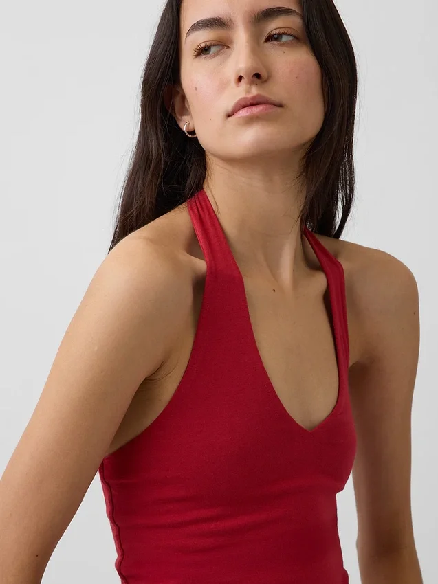Top corto de cuello halter de tejido tupido