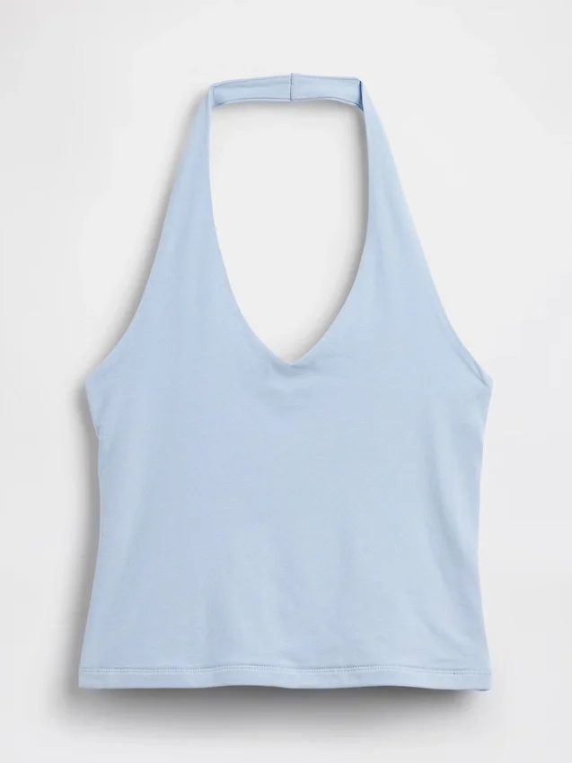Top corto de cuello halter de tejido tupido