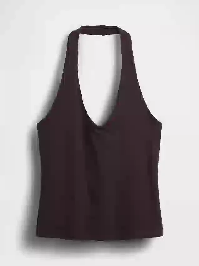 Top corto de cuello halter de tejido tupido
