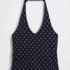 Top corto de cuello halter de tejido tupido
