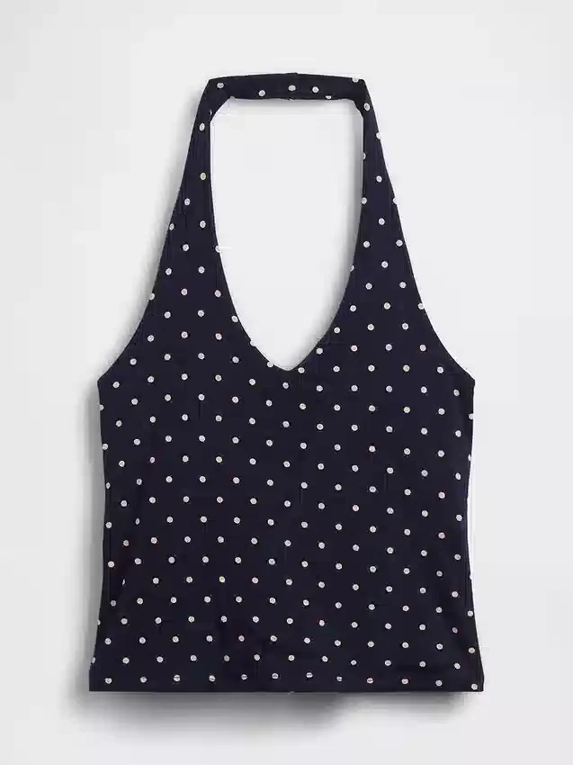 Top corto de cuello halter de tejido tupido