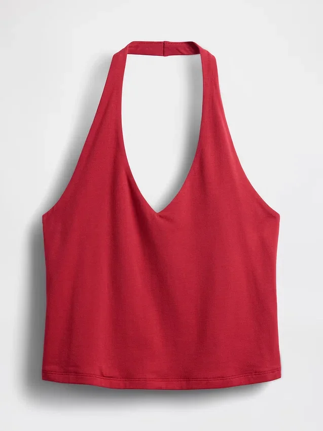 Top corto de cuello halter de tejido tupido