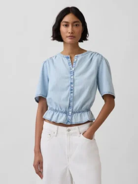 Top corto de denim con peplum