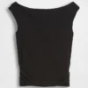 Top corto fruncido de jersey de punto tupido