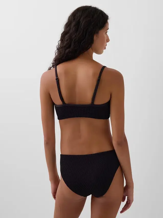 Top de bikini de punto acanalado con cuello redondo