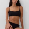 Top de bikini de punto acanalado con cuello redondo