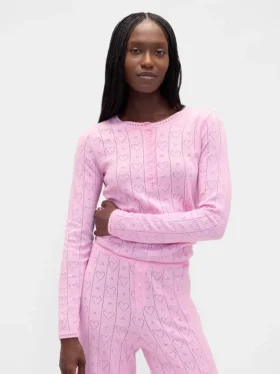 Top ligero de pijama CashSoft con diseño de corazones en punto calado